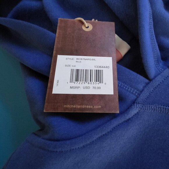 Buffalo Bills Mitchell & Ness NFL Small Fleece Hoodie Cut‎ Off Sleeves Blue NWT - Picture 3 of 5